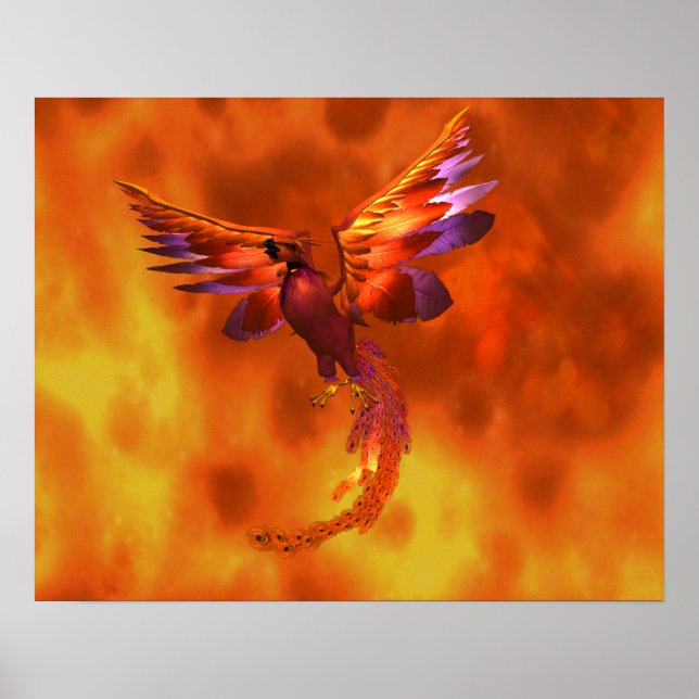 Poster Phoenix coloré volant contre un Arrière - plan enf (Devant)