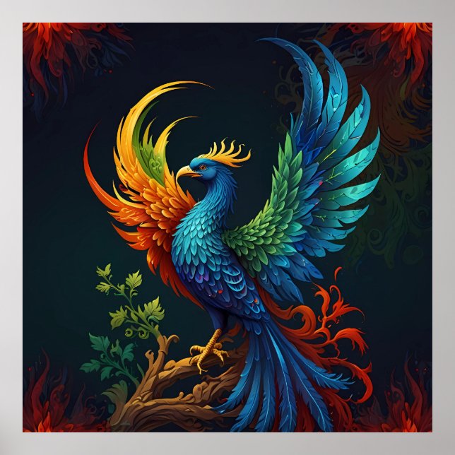 Poster Phoenix Motif d'oiseaux coloré (Devant)