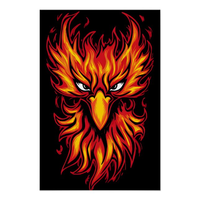 Poster Phoenix Oiseau Avec Flammes Flammes Graphique Desi (Devant)