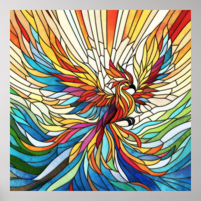 Poster Phoenix Rising - mosaïque colorée art (Devant)