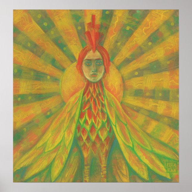 Poster Phoenix Sun Bird Femme Déesse Imaginaire Surréalis (Devant)