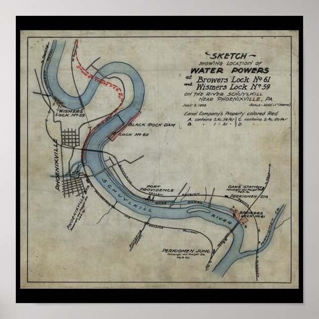 Poster Phoenixville Mont Clare Schuylkill Canal PA 1899 (Devant)
