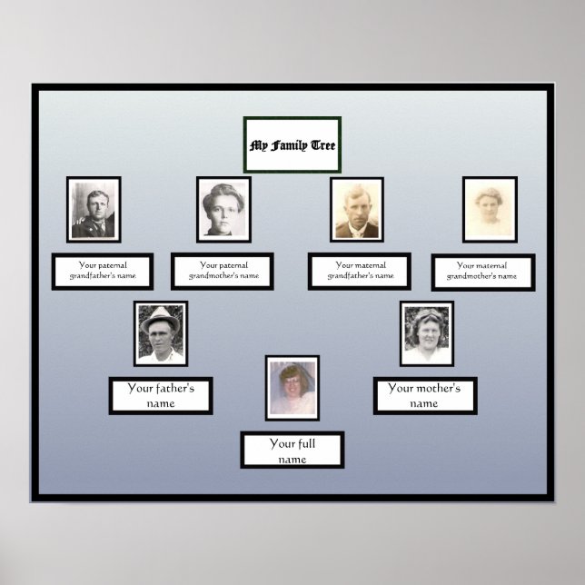 Poster Photo arbre de famille Bordure noire sur dégradé b (Devant)