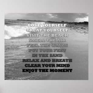 Poster photo Black and White Ocean Beach et citati