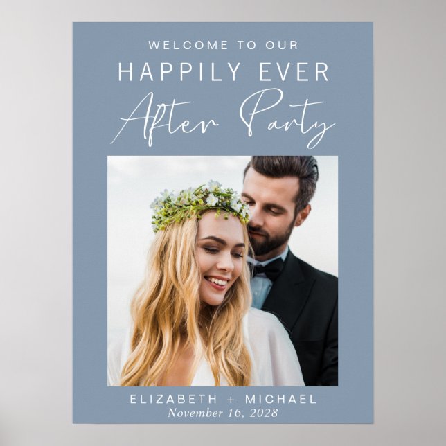 Poster Photo Chic Dusty Blue Wedding Réception Bienvenue (Devant)