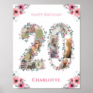 Poster Photo Collage 20e anniversaire fille rose Fleur bl