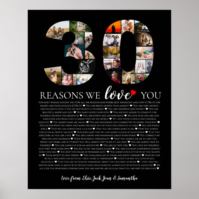 Poster photo collage anniversaire 30 raisons pour lesquel (Devant)