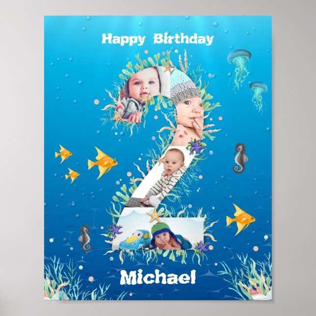 Poster Photo Collage Big 2nd Birthday Under the Sea (Devant)