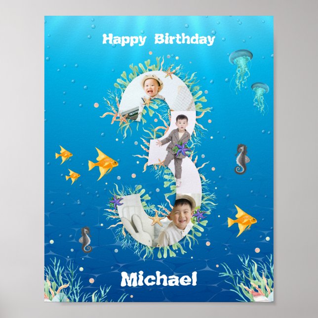 Poster Photo Collage Big 3e anniversaire sous la mer (Devant)