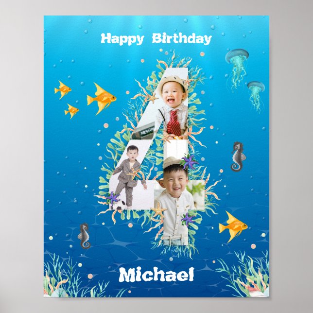 Poster Photo Collage Big 4th Birthday Under the Sea (Devant)