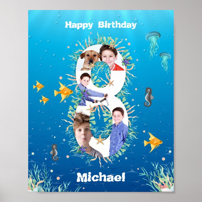Poster Photo Collage Big 8th Birthday Under the Sea (Devant)
