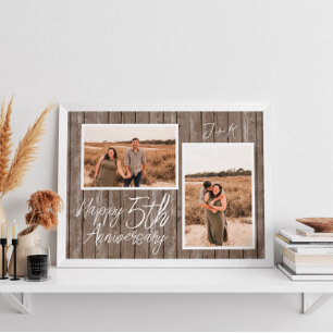 Poster Photo Collage Custom Wood 5e anniversaire Mariage