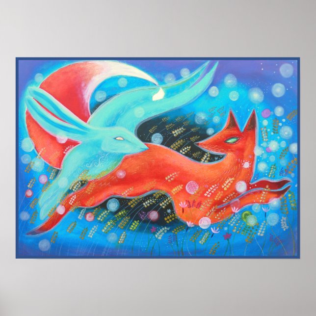Poster Photo d'Animaux, de Renard et de Lièvre. (Devant)
