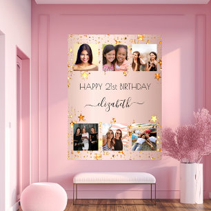 Poster Photo d'anniversaire collage étoiles rose or