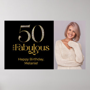 Poster Photo d'anniversaire de 50 ans or noir Fifty and F