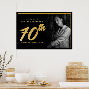Poster Photo de 70e anniversaire noir feuille de faux or 