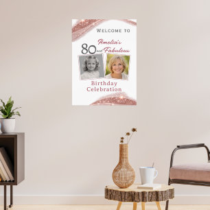 Poster Photo de bienvenue d'anniversaire rose gold 80 ans