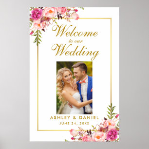 Poster Photo de bienvenue de mariage Floral Pink Blush Go