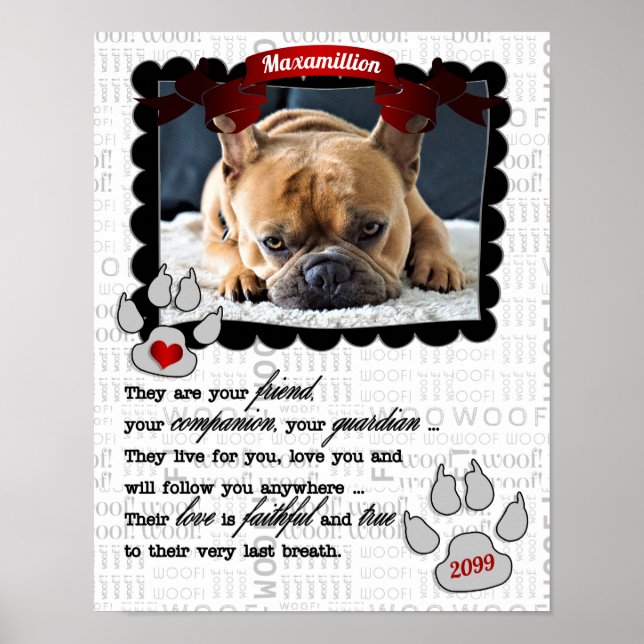Poster Photo de chien avec nom et Poem Pet Memorial (Devant)
