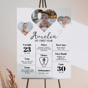 Poster Photo de coeur moderne 1er anniversaire Jalon Sign