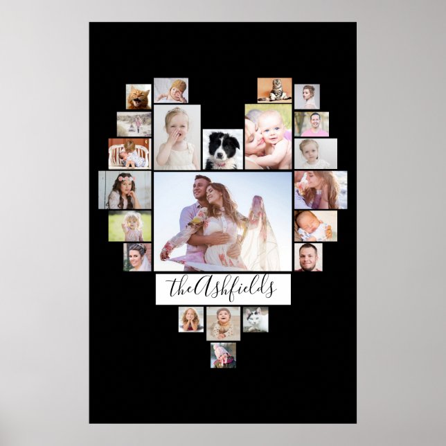 Poster Photo de famille Collage Coeur 22 Photos Noir 20x3 (Devant)