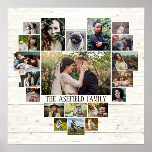 Poster Photo De Famille Collage Nom En Coeur 20 Photos Lt (Devant)