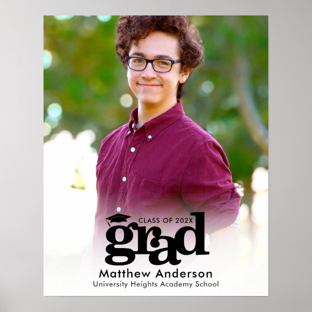 Poster Photo de Graduation blanche Typographie noire Mini (Devant)