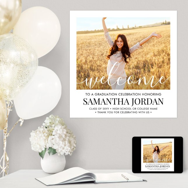 Poster Photo de la fête de graduation Carré de script bla (Créateur téléchargé)