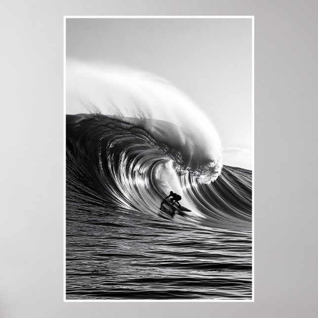 Poster Photo de la vague de tonneaux noir et blanc - Océa (Devant)