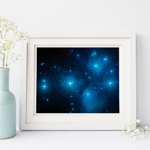 Poster Photo de l'espace céleste des Pléiades bleu aqua 1