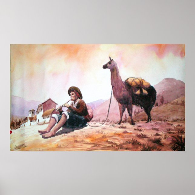 Poster Photo de Llama Cuzco Pérou (Devant)