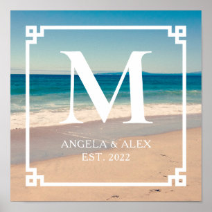 Poster Photo de mariage avec monogramme de la plage panor