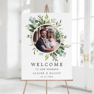 Poster Photo de mariage de bienvenue avec feuillage vert 