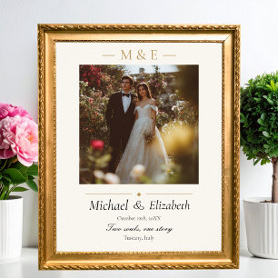Poster Photo de mariage élégant ivoire or moderne personn