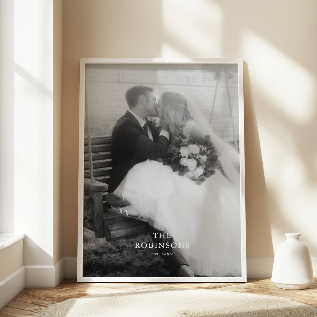 Poster Photo de mariage minimal en noir et blanc & nom de (Créateur téléchargé)