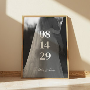 Poster Photo de mariage minimaliste moderne en noir et bl