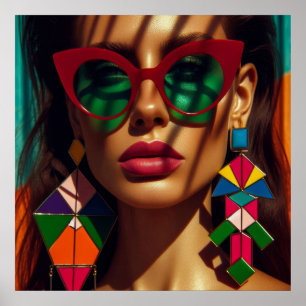Poster Photo de mode créative. Femme avec des boucles d'o