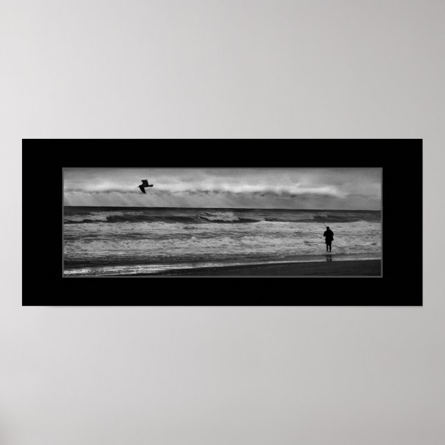 Poster Photo de pêche en noir et blanc (Devant)