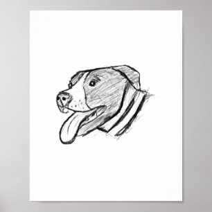 Poster photo de pitbull dessiné à la main amateur de chie