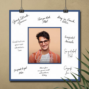 Poster Photo de remise de diplôme avec autographe Bleu