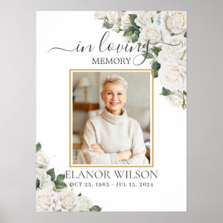 Poster Photo de roses blanches florales pour mémorial fun