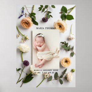 Poster Photo de statistiques de naissance avec nom de béb