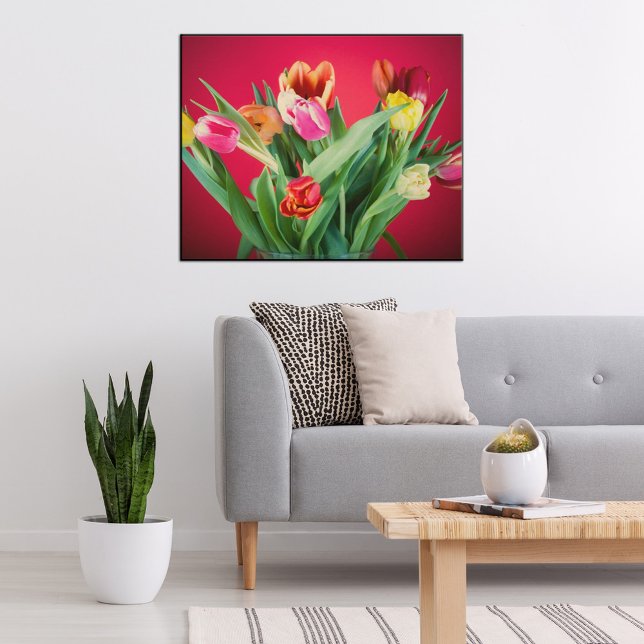 Poster Photo de tulipe florale rouge et vert printemps (Créateur téléchargé)