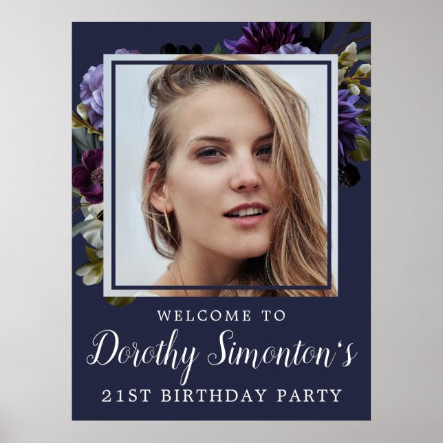 Poster Photo du 21e anniversaire Moody Purple Floral Bien (Devant)