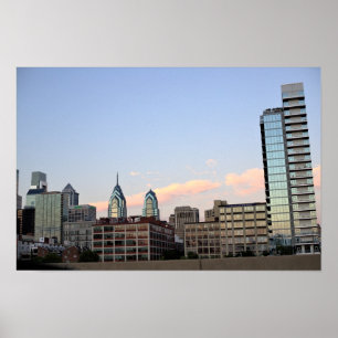 Poster Photo du coucher de soleil sur la skyline de Phila