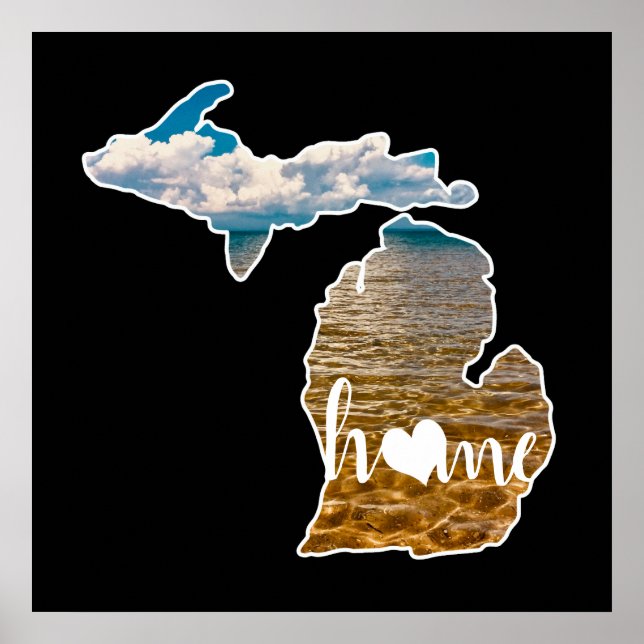 Poster Photo Du Lac Michigan Silhouette Avec Maison En No (Devant)