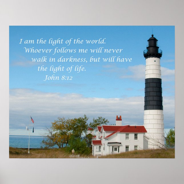 Poster Photo du phare avec John 8:12 (Devant)