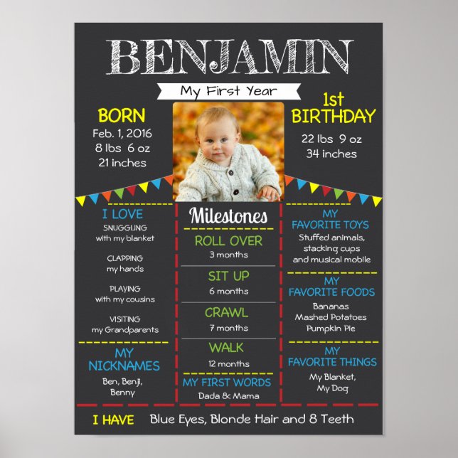Poster Photo du premier anniversaire du bébé (Devant)
