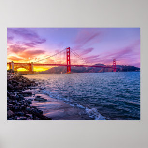 Poster Photo d'un coucher de soleil sur le pont du Golden