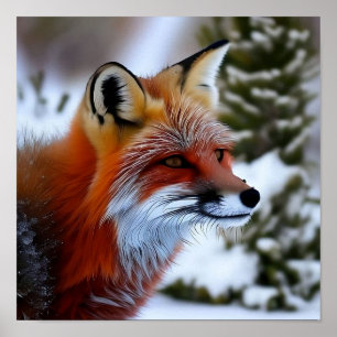 Poster Photo d'un Renard Rouge dans la neige
